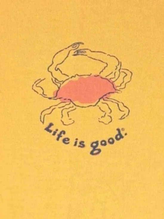 Life Is Good Women Size Large Yellow Crab Graphic T-Shirt Cotton Ocean Sea Life - Picture 9 of 10